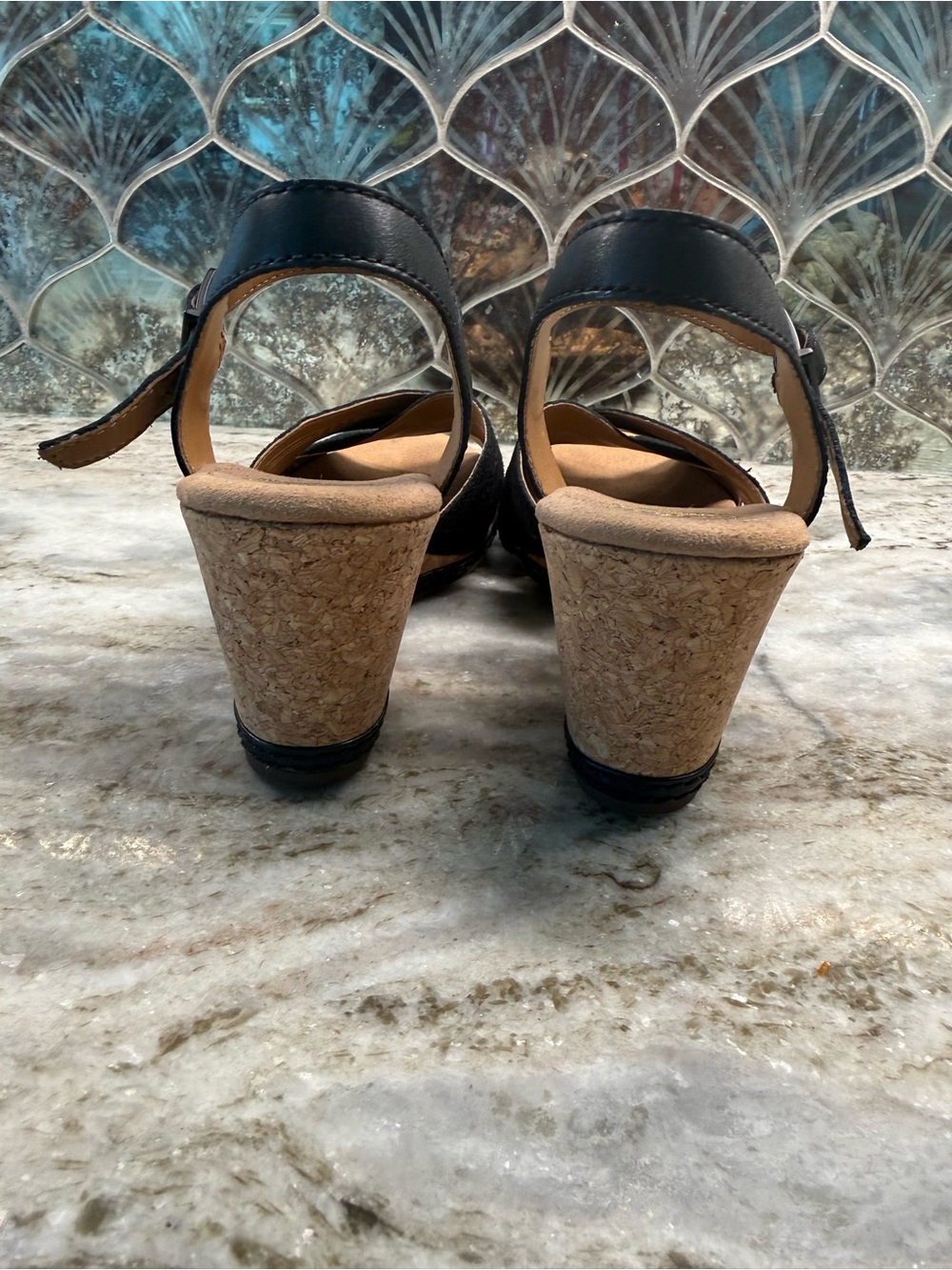 Clarks Black Snake-Texture Wedge Sandals - Picture 4 of 12